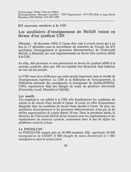 Press release announcing AGSEM’s certification with CSN (1992). AGSEM Archives, Vol. 6.1 “AGSEM Certification.”