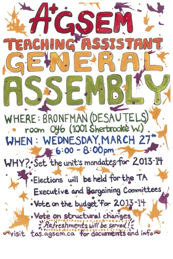AGSEM General Assembly Poster (2013). AGSEM Archives, Vol. 4.1 “TA GA Poster.”